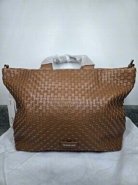 Queenoris Woven Vegan Leather Handbag Brown Shoulder Tote Purse with Strap New